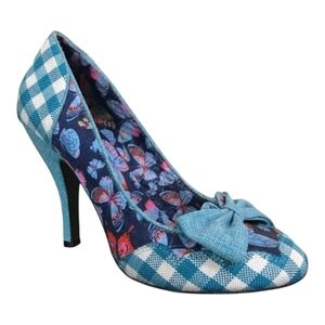 Dolce by Mojo Moxy Butterfly Heels | Bow Front Pumps | Blue Plaid - Size 9